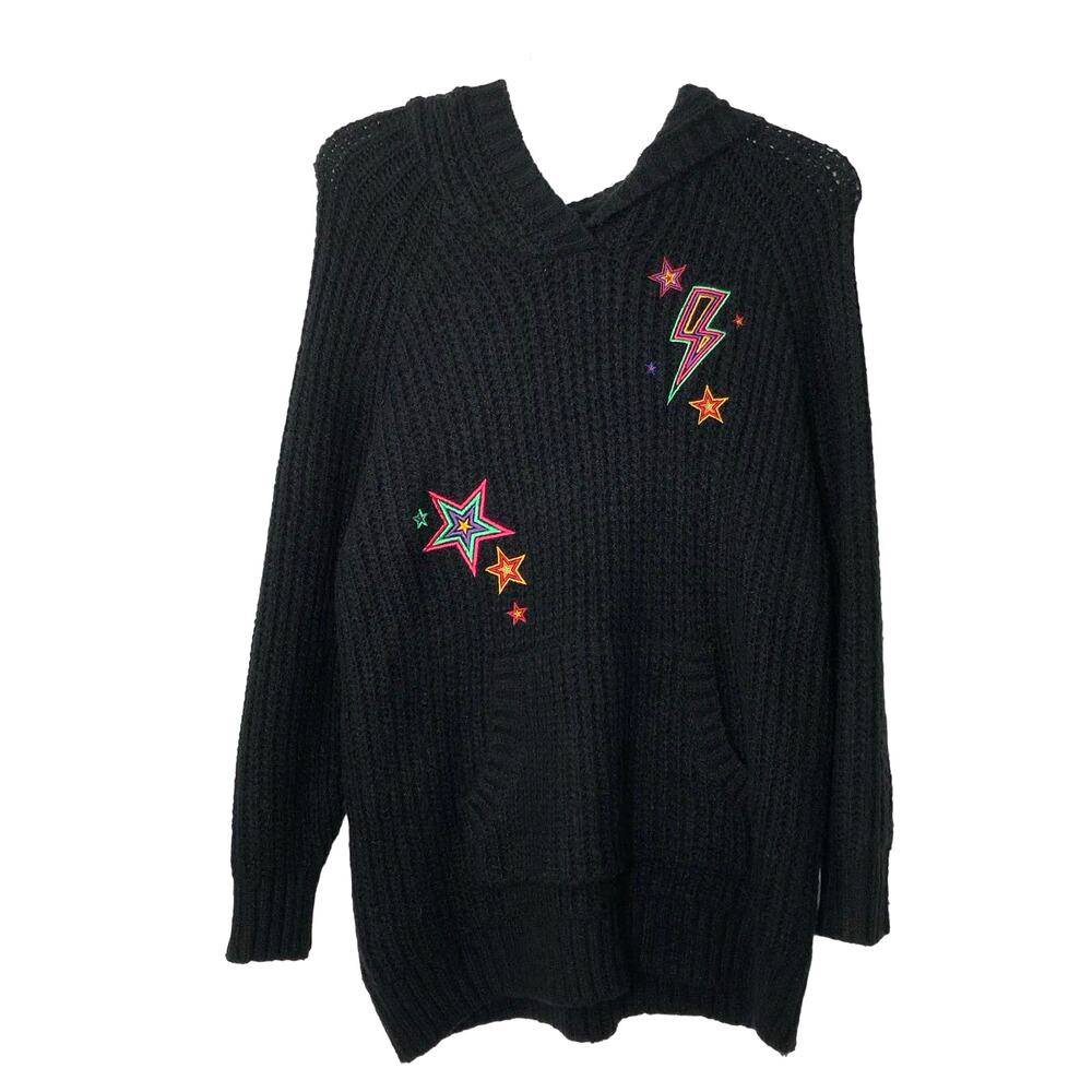 Torrid NWT Wms 1X Black Lightning Bolt Stars Pullover Raglan Hoodie Sweater